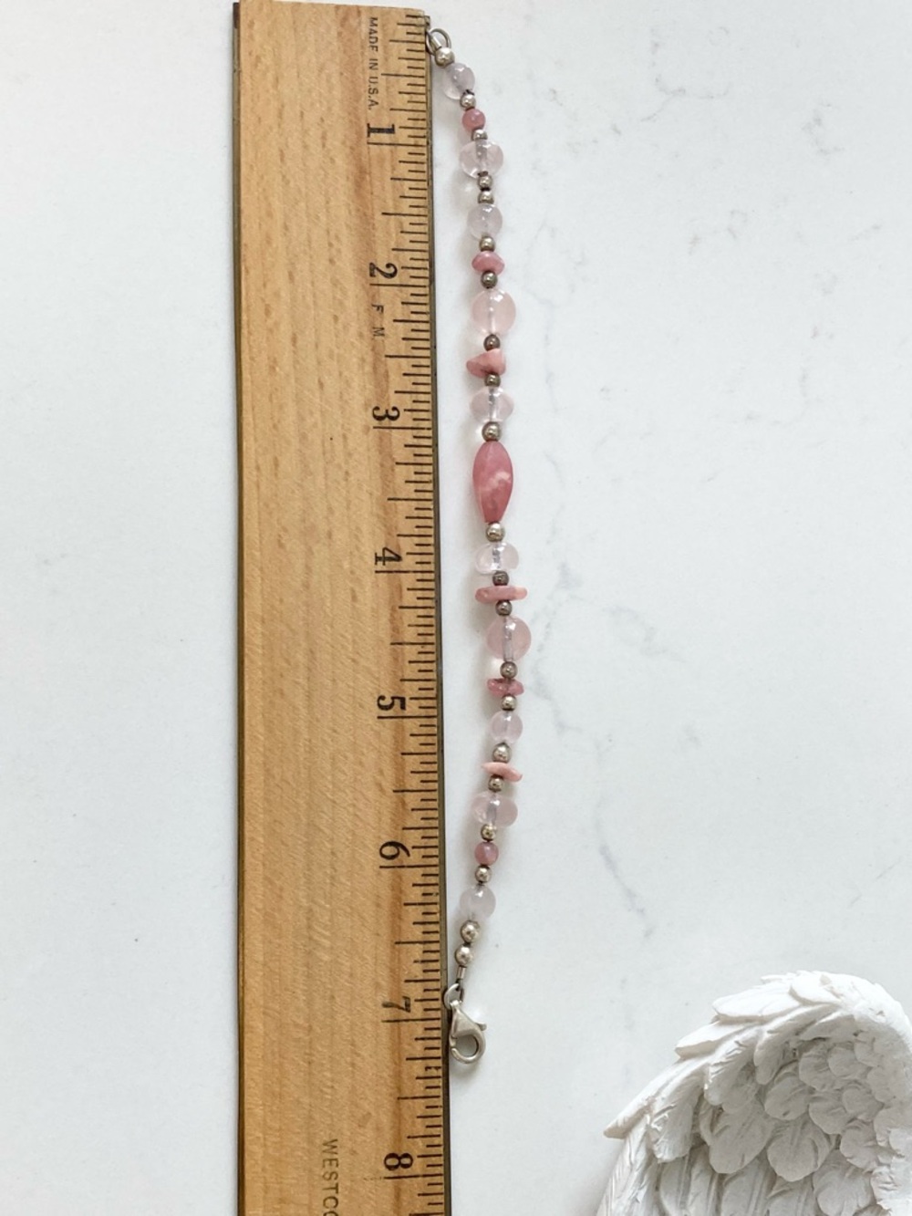 Rose Quartz Beaded Bracelet with Sterling Silver Clasp, 7” - Picture 5 of 5